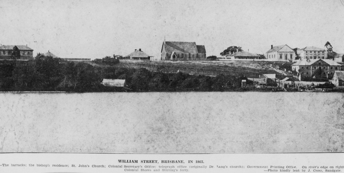 Looking towards William Street from the Brisbane River, 1865