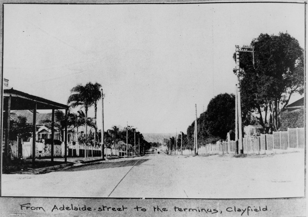 Looking down Sandgate Road to the Tram Terminus, Clayfield, 1921