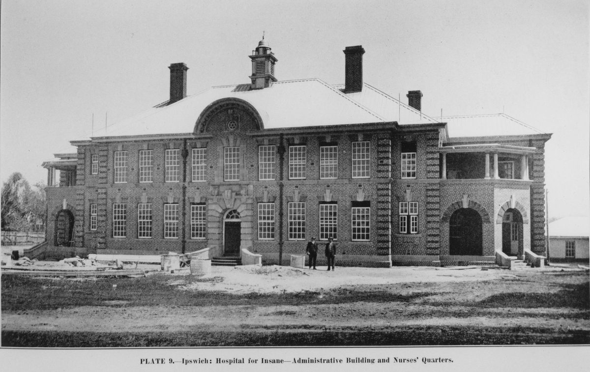 Imposing administrative building of the Ipswich Hospital for the Insane, 1914