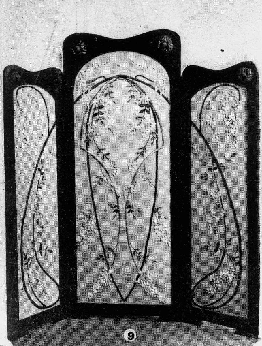 Decorative screen on display for the Australian Exhibition of Women's Work, September 1907