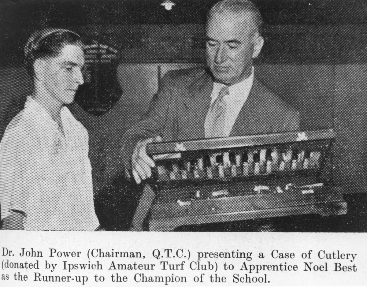 Presentation of cutlery to a jockey at Ipswich, 1953