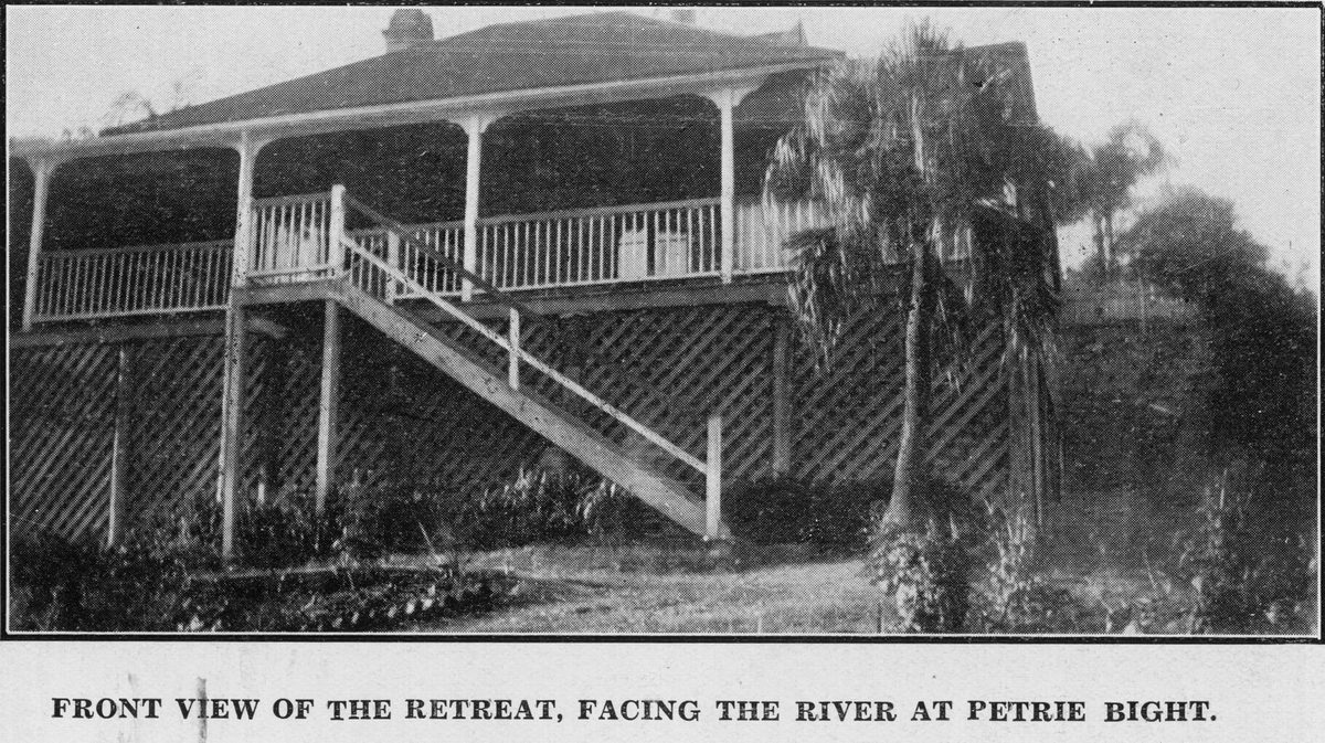 Front view of the Retreat, facing the river at Petrie Bight, 1931