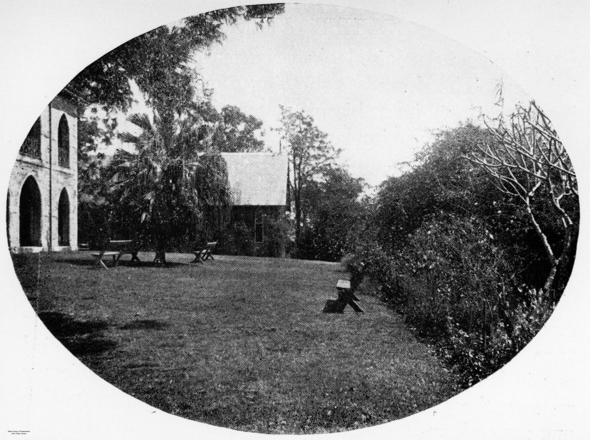 Corner of the lawn at Brisbane residence 'Bishopsbourne', 1925