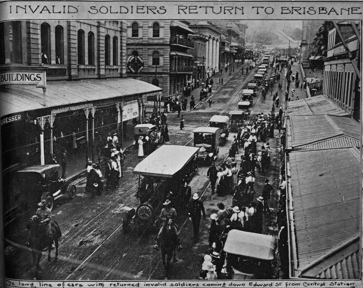 Invalid soldiers return to Brisbane during the First World War, 1916
