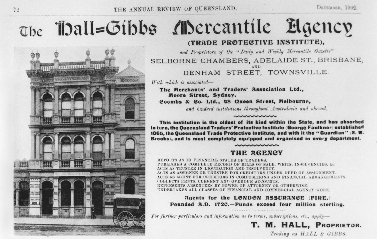 Hall & Gibbs Mercantile Agency in Selbourne Chambers in Adelaide Street, Brisbane, 1902