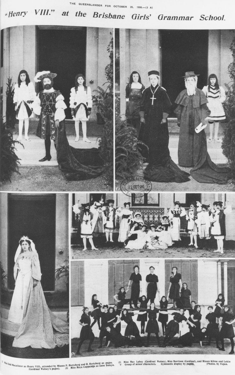 Brisbane Girls Grammar School students in costume for a dramatisation of Henry VIII, 1906
