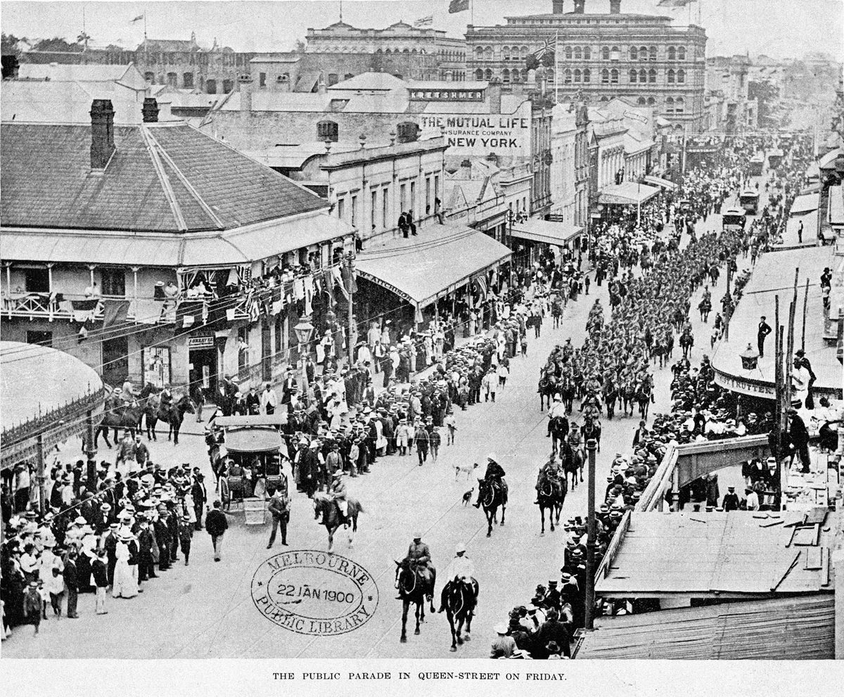 Street parade in Queen Street, Brisbane, January 1900