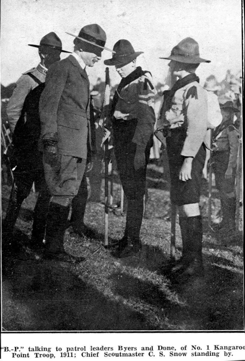 Lord Baden-Powell, founder of the Scouting movement, talking to patrol leaders at Toowong, Brisbane, Queensland, 1911