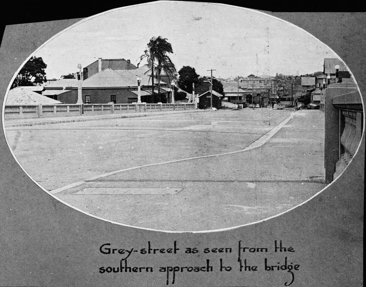 Grey Street as seen from the southern approach to the bridge, South Brisbane, 1932