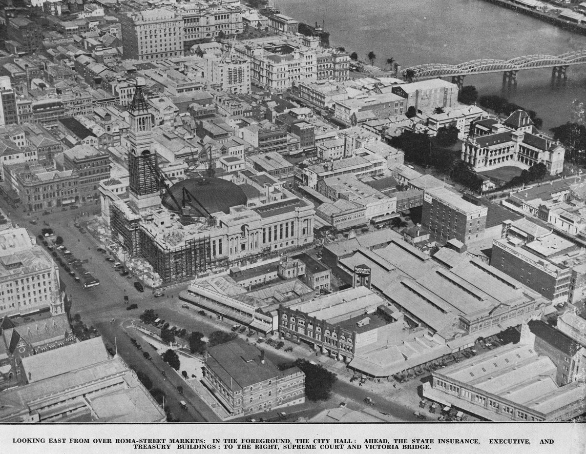 Aerial views showing city streets in Brisbane, 1929
