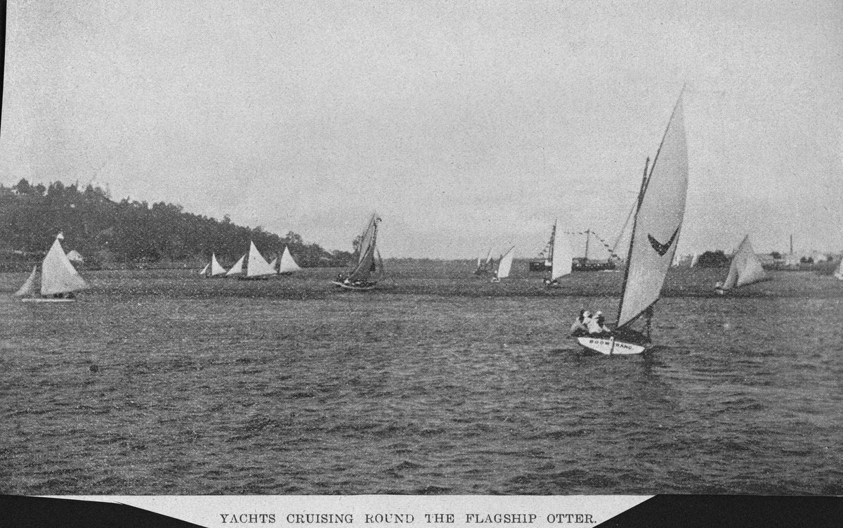 Yachts cruising around the flagship Otter. 1899