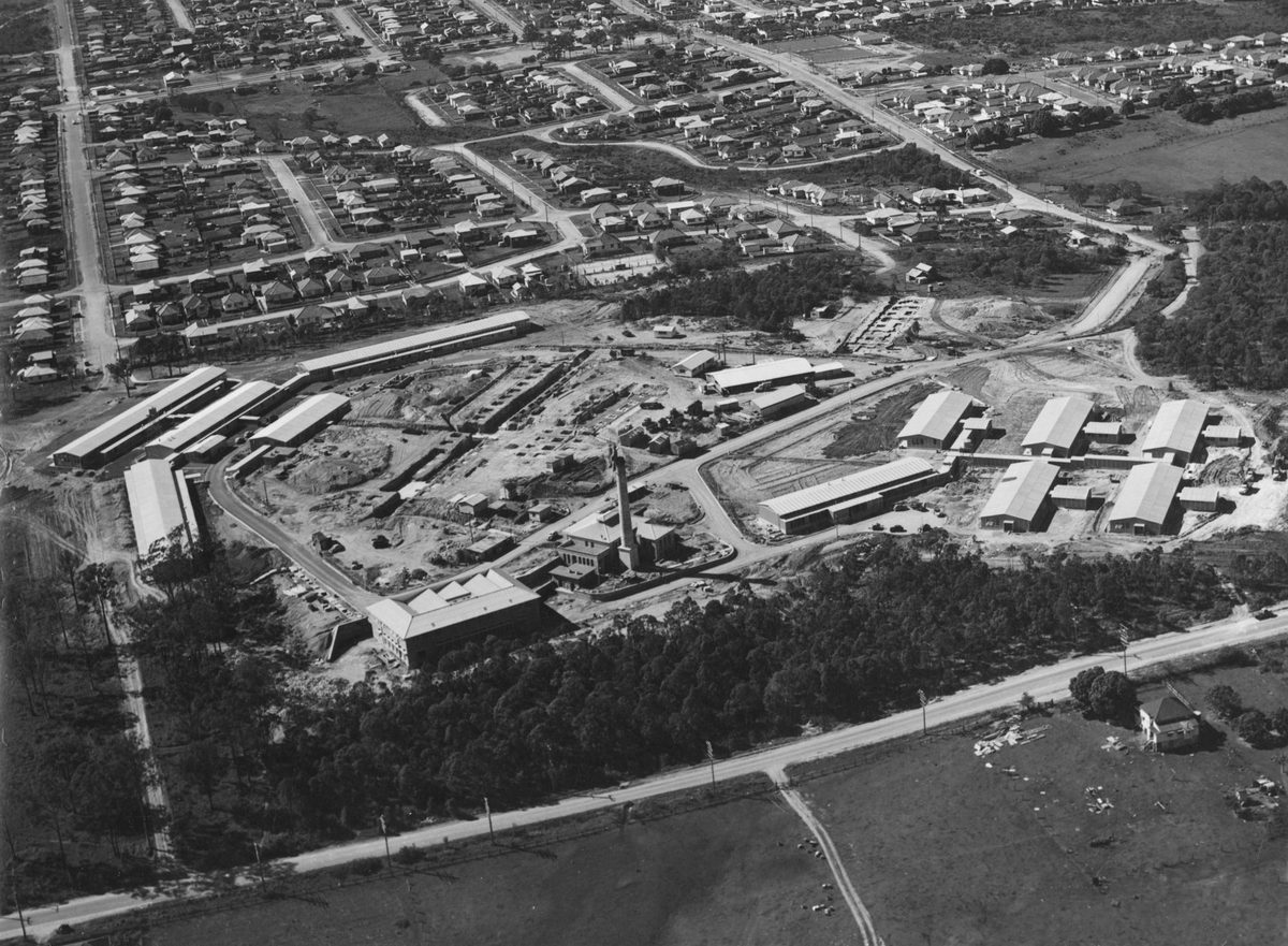 Aerial view of Prince Charles Hospital, Brisbane, 1954