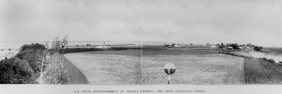 View of the penal settlement on St. Helena Island from the south-east point of the island, 1910