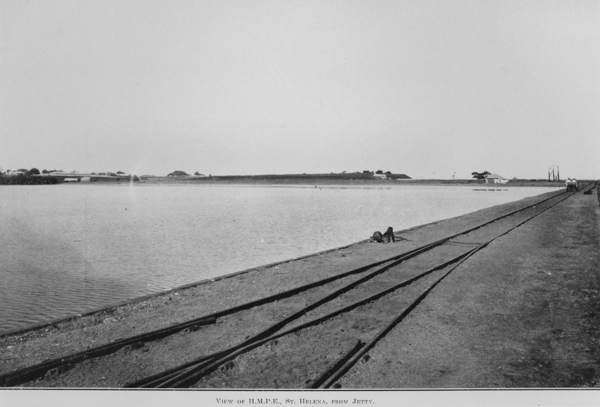 View of the penal settlement from the jetty on St. Helena Island, 1913
