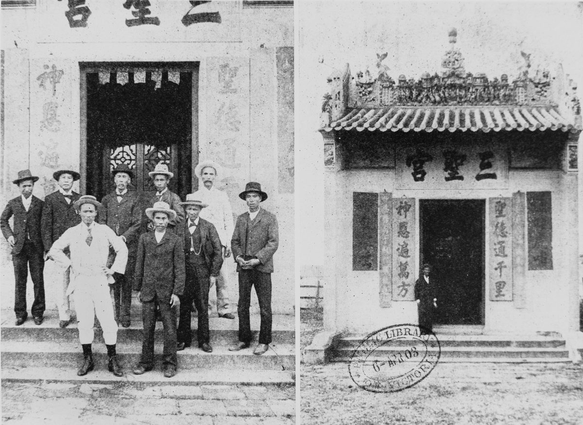 Chinese men in front of their temple, Brisbane, 1903