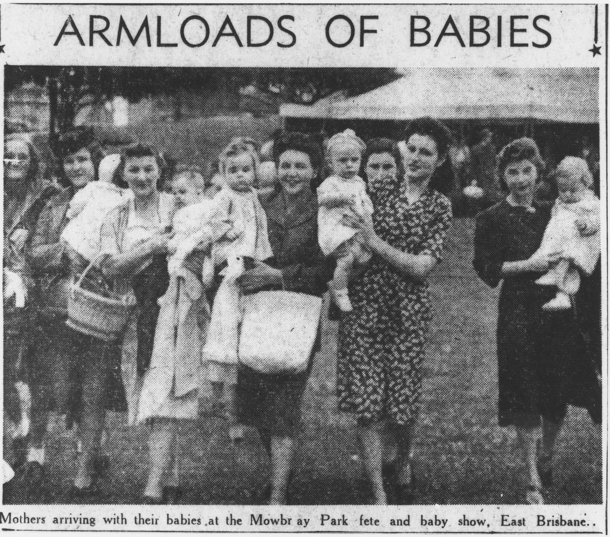 Mothers arriving with their babies at the Mowbray Park fete and baby show, East Brisbane, 1947