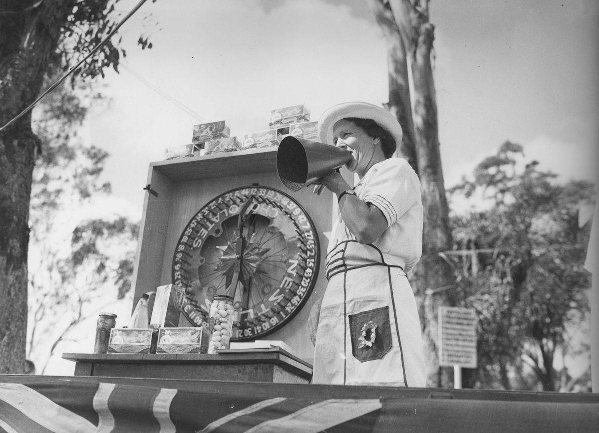 Chocolate wheel at the Red Cross Fete, Government House, Brisbane, 1940