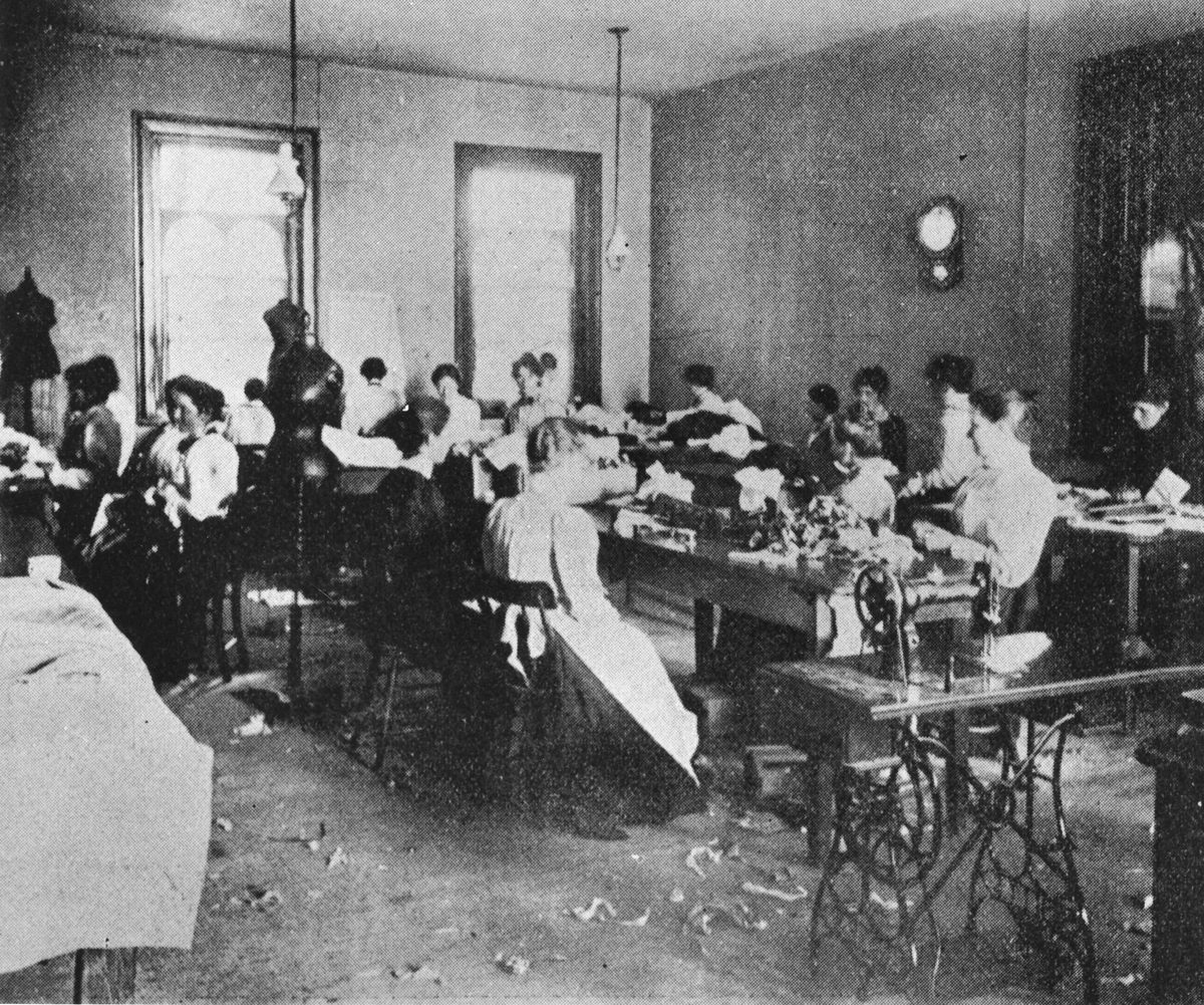 Dressmaking workroom at D.Sinclair & Co. Drapery Warehouse, Stanley Street, South Brisbane, 1900