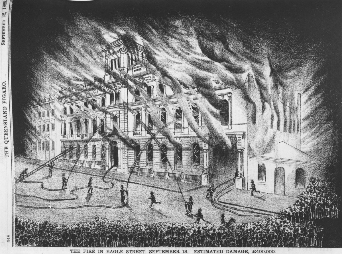 Fire in Eagle Street, Brisbane, 1888