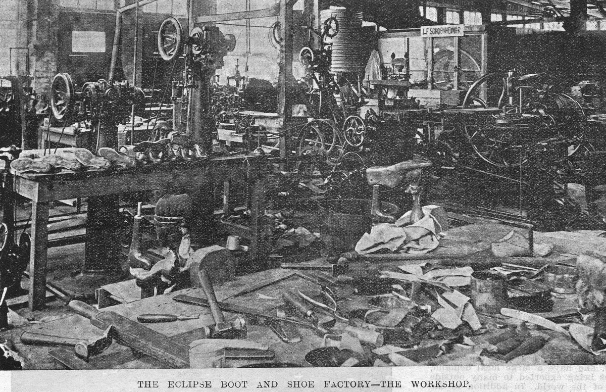 Interior of the Eclipse Boot and Shoe Factory, 1896