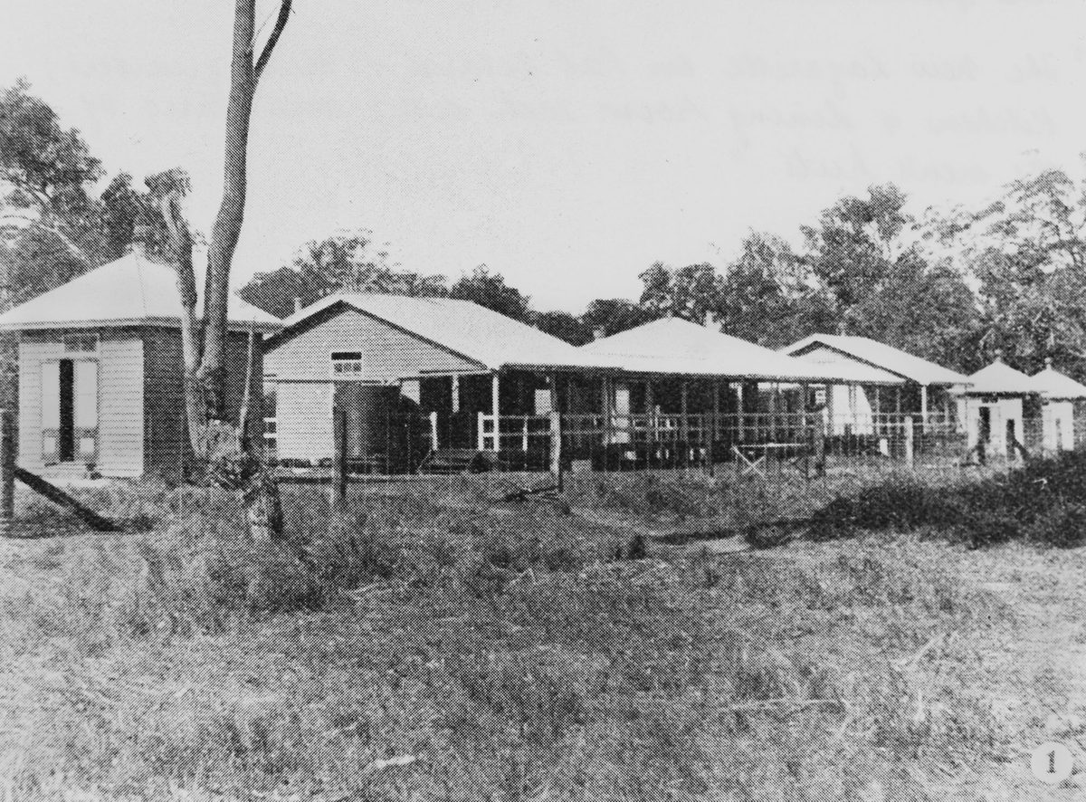 Peel Island lazarette huts and kitchen buildings, 1907