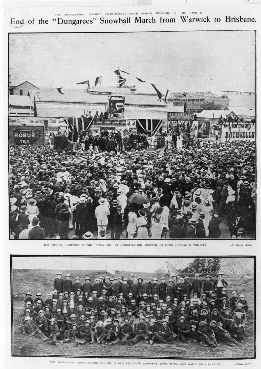 End of the Dungarees march from Warwick to Brisbane, Queensland, 1915
