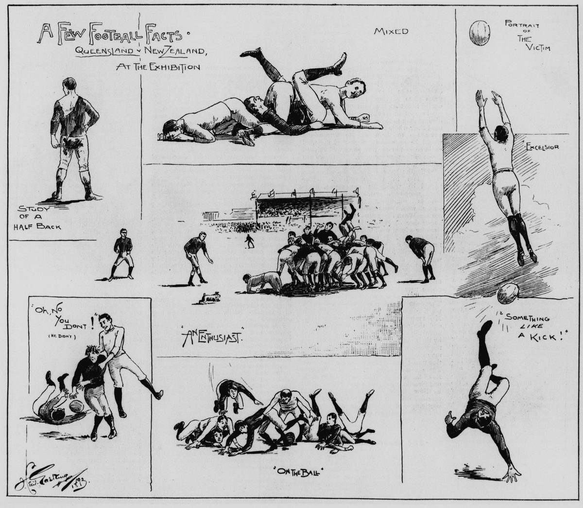 A few football facts - Queensland vs. New Zealand Rugby Union match at the Brisbane Exhibition Grounds, 1893