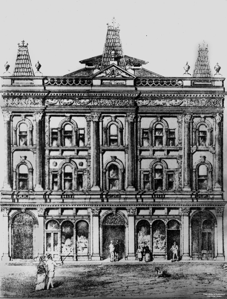 Street view of Her Majesty's Theatre Brisbane, 1888