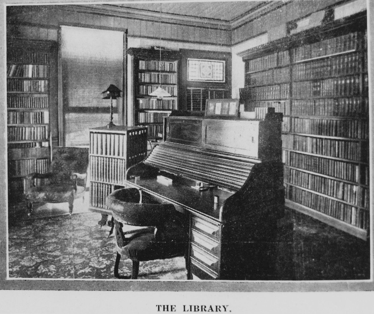 Interior view of the library at Halwyn, a residence in Red Hill, Brisbane, 1923