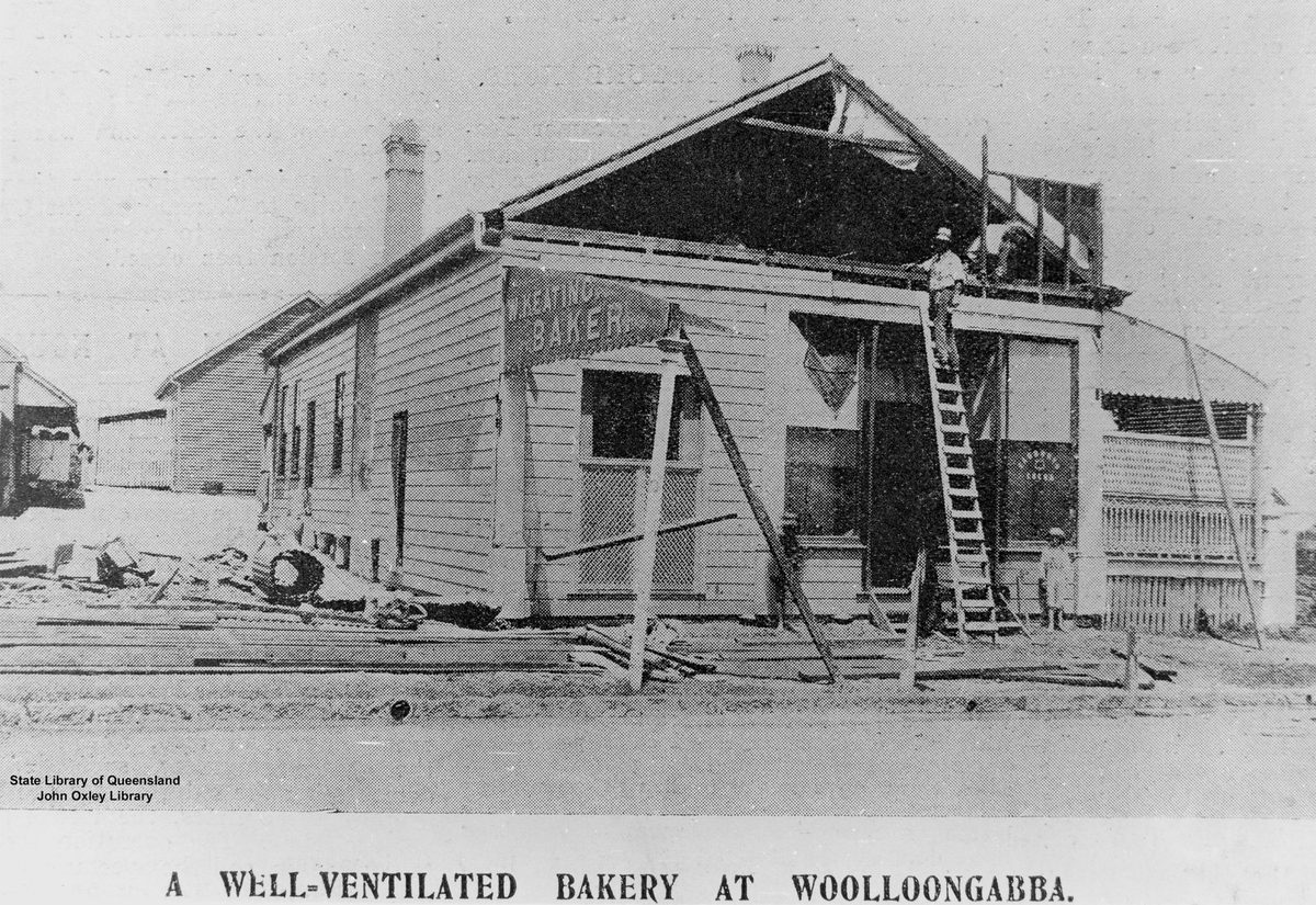 Storm damaged bakery at Woolloongabba, Brisbane, Queensland, 1905