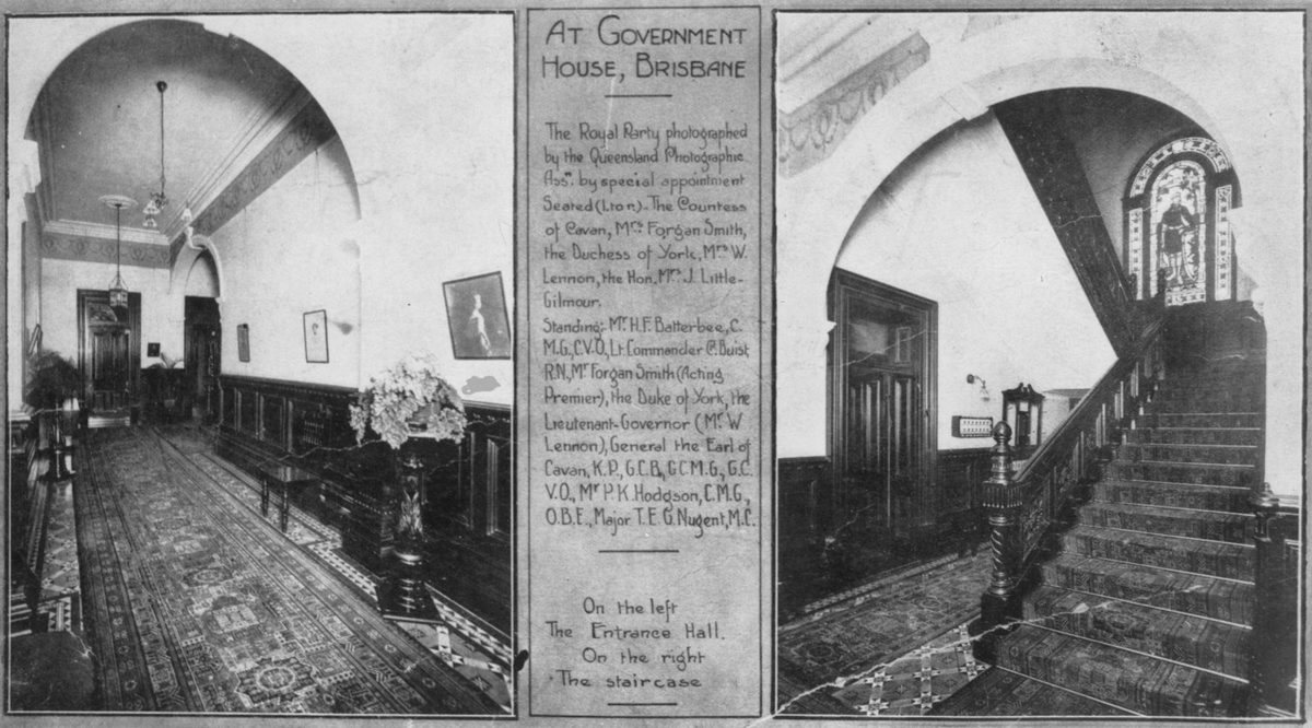 Grand entrance hall and staircase at Government House, Brisbane, 1927