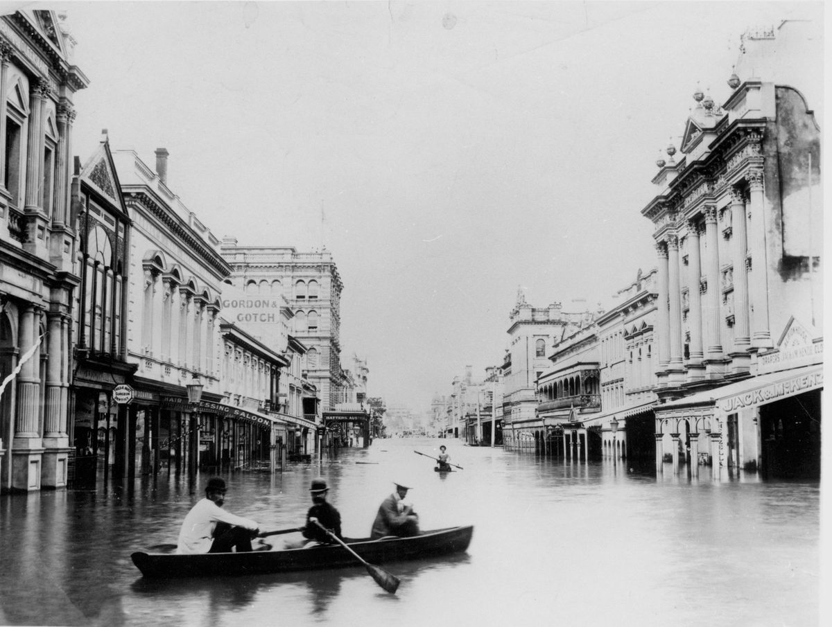 Flood waters in Queen Street, Brisbane, 1893