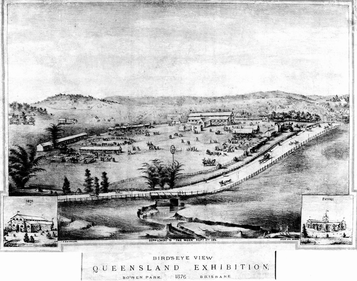 Bird's eye view of the Queensland Exhibition at Bowen Park, Brisbane, in 1876