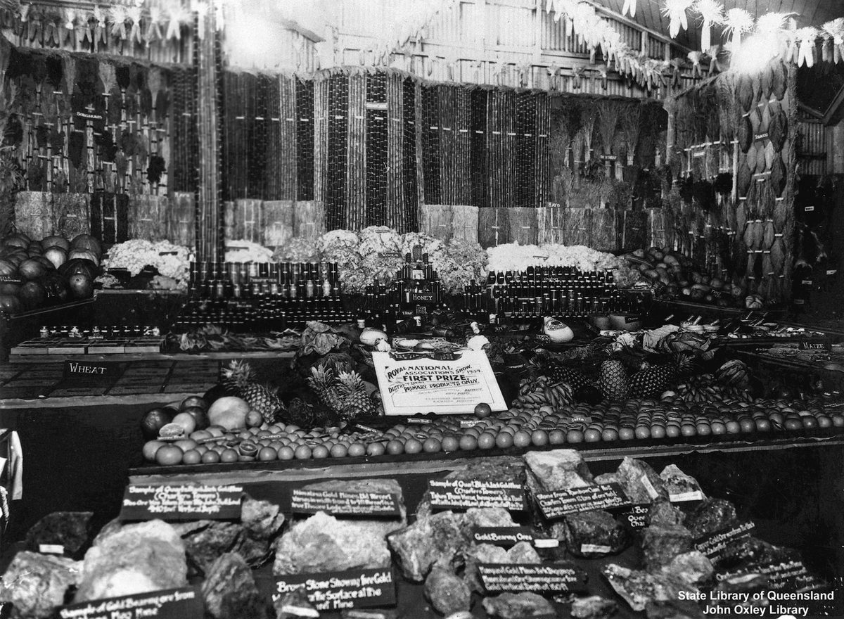 First prize fruit and vegetable exhibit at the Royal National Association Show,Brisbane, Queensland, 1934