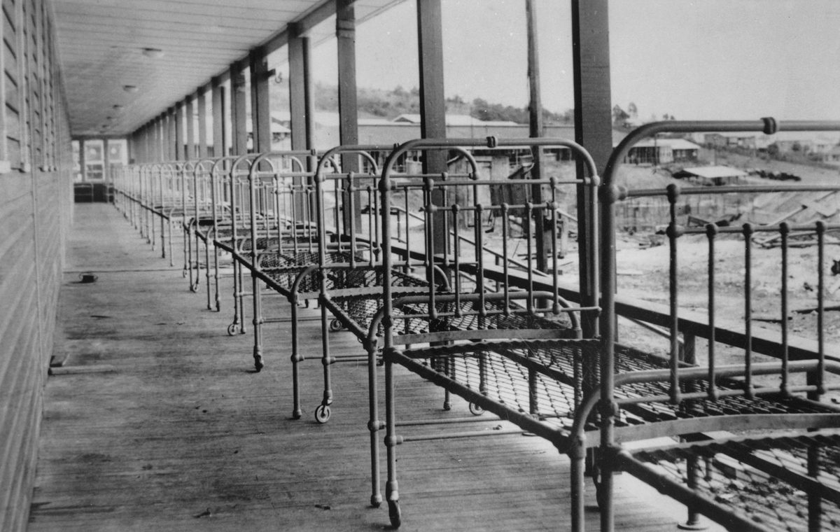 Beds on the verandah of the Greenslopes Military Hospital, Brisbane, 1942