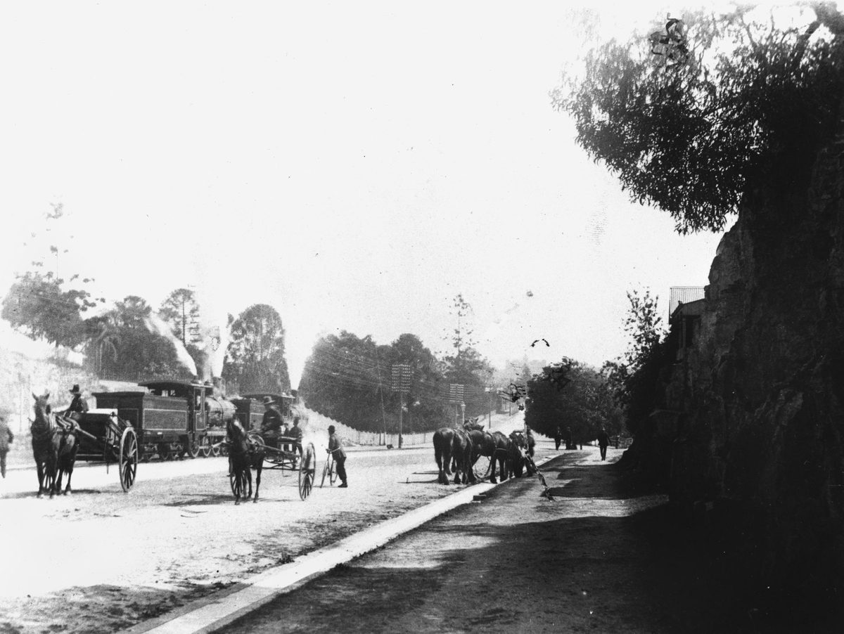 Locomotives in Main Street, Kangaroo Point, Brisbane, 1911