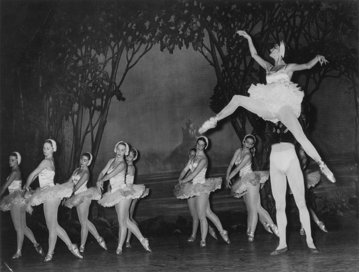 Scene during a performance of 'Swan Lake' at Her Majesty's Theatre, Brisbane, 1953