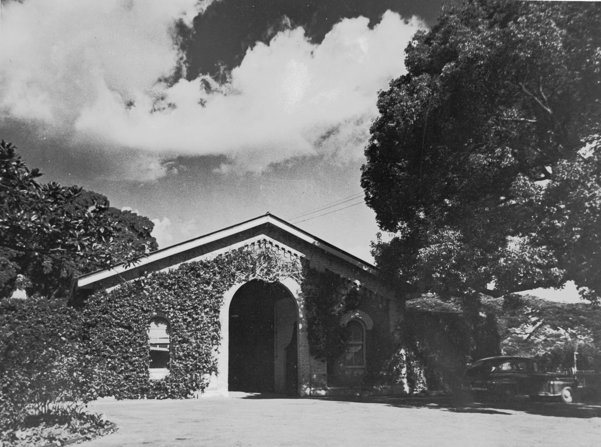 Small ivy-covered cottage in the grounds of Parliament House, Brisbane, 1950