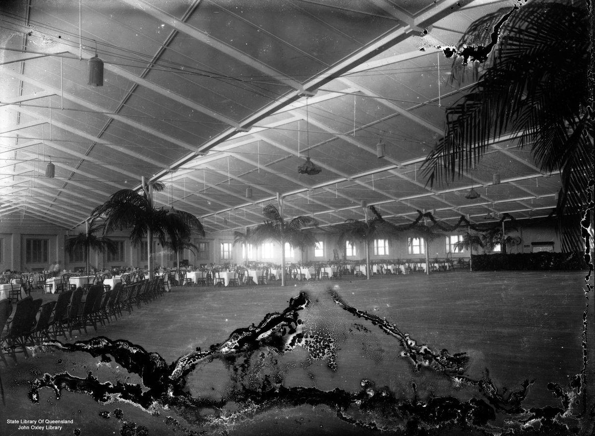 Woolstore converted into a ballroom for the Vice-regal ball held in honour of the visiting Duke and Duchess of York, New Farm, Brisbane, 1927