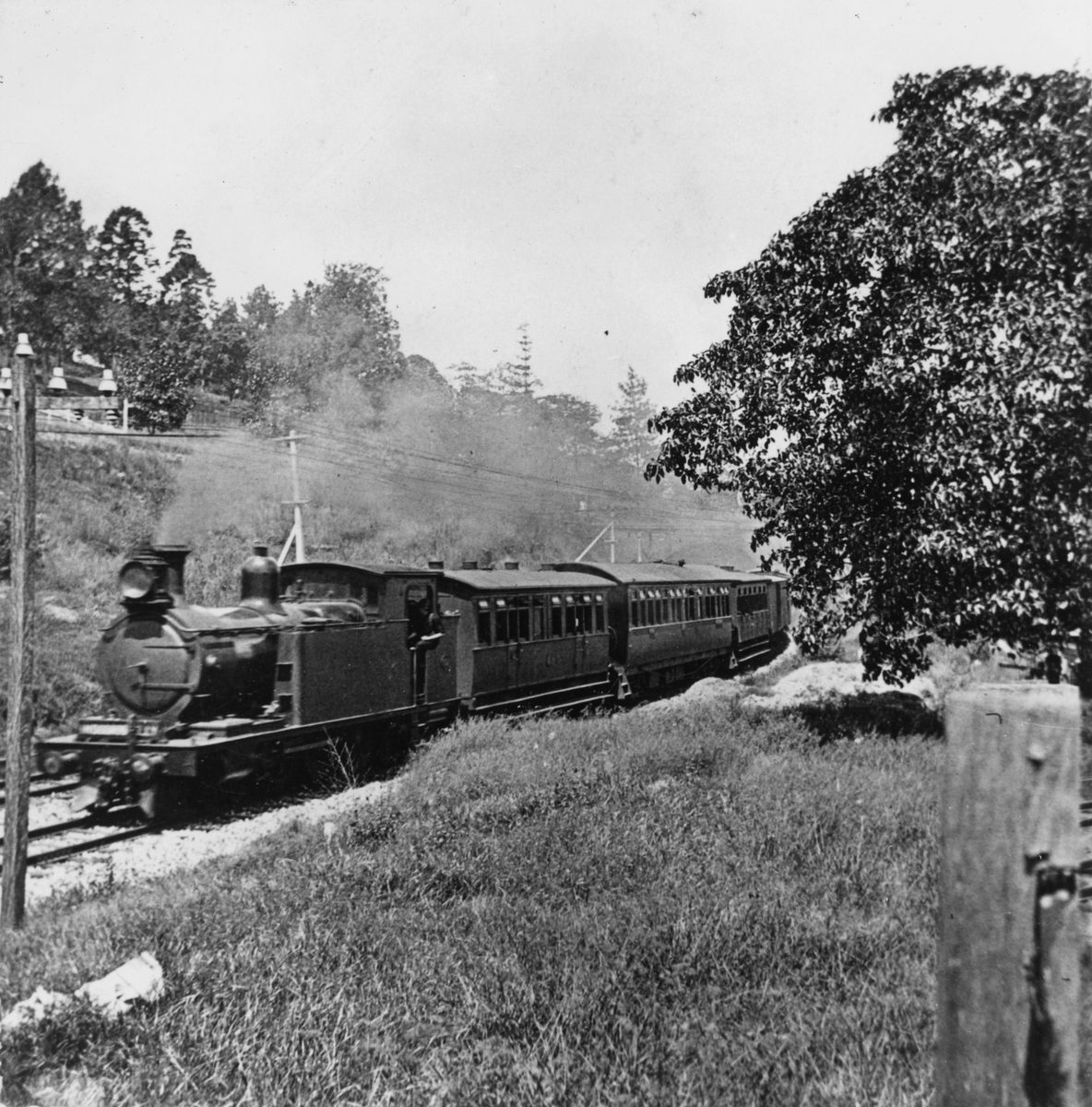 Passenger train outside Roma Street Station, Brisbane, Queensland, 1921