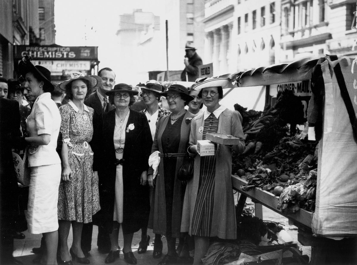 Wartime stall held in Queen Street Brisbane, 1942