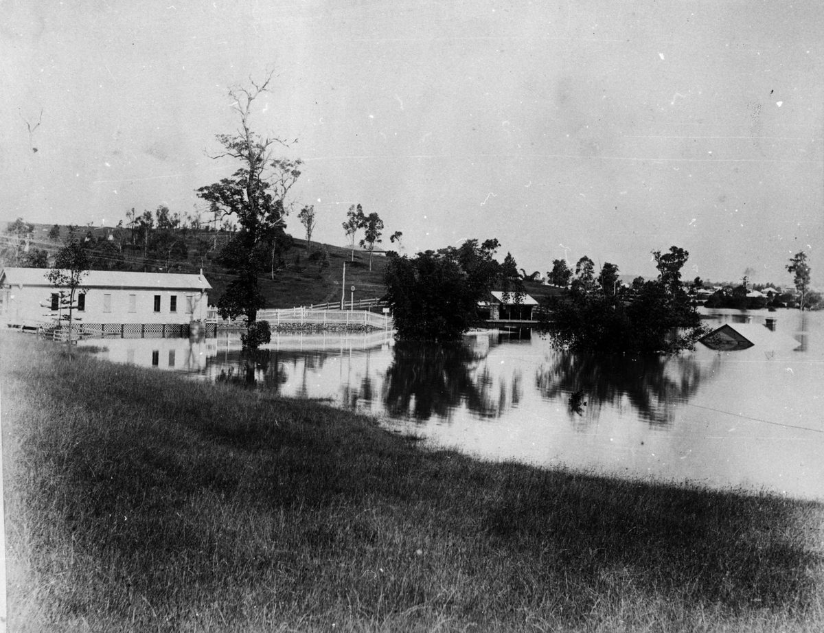Inudated land near the Auchenflower railway station during the 1890s floods in Brisbane