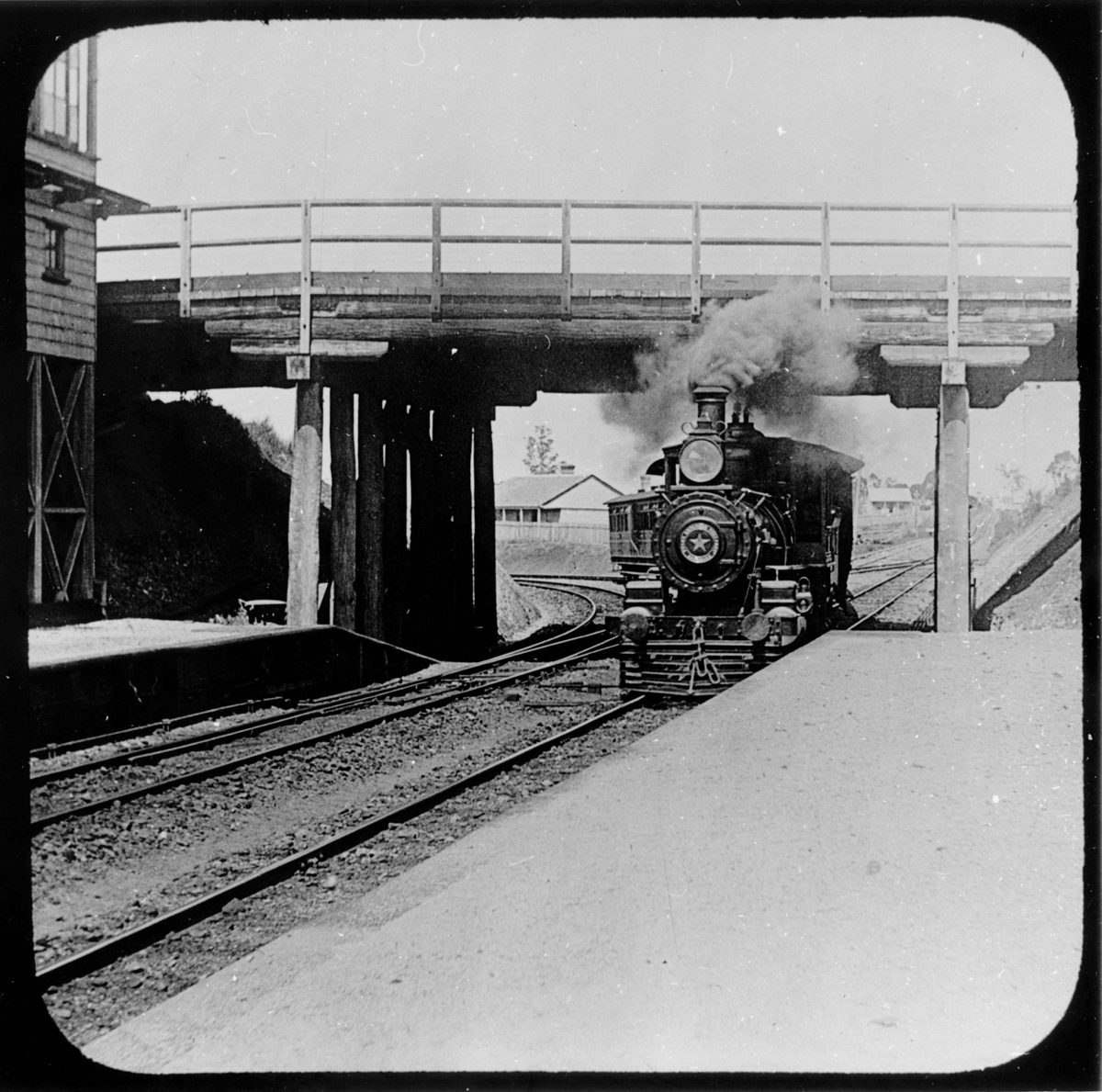 Train pulling into Eagle Junction railway station in Brisbane, Queensland, 1894