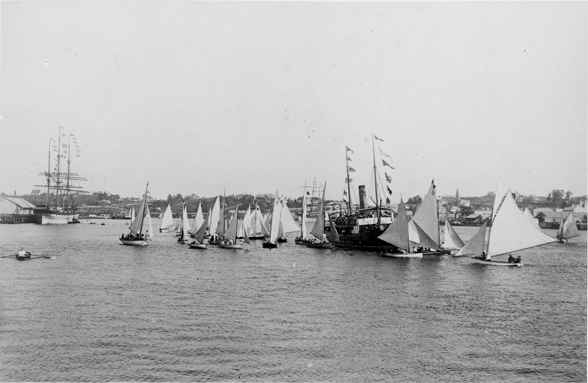 Yachts on the Brisbane River at the opening of the sailing season in 1894
