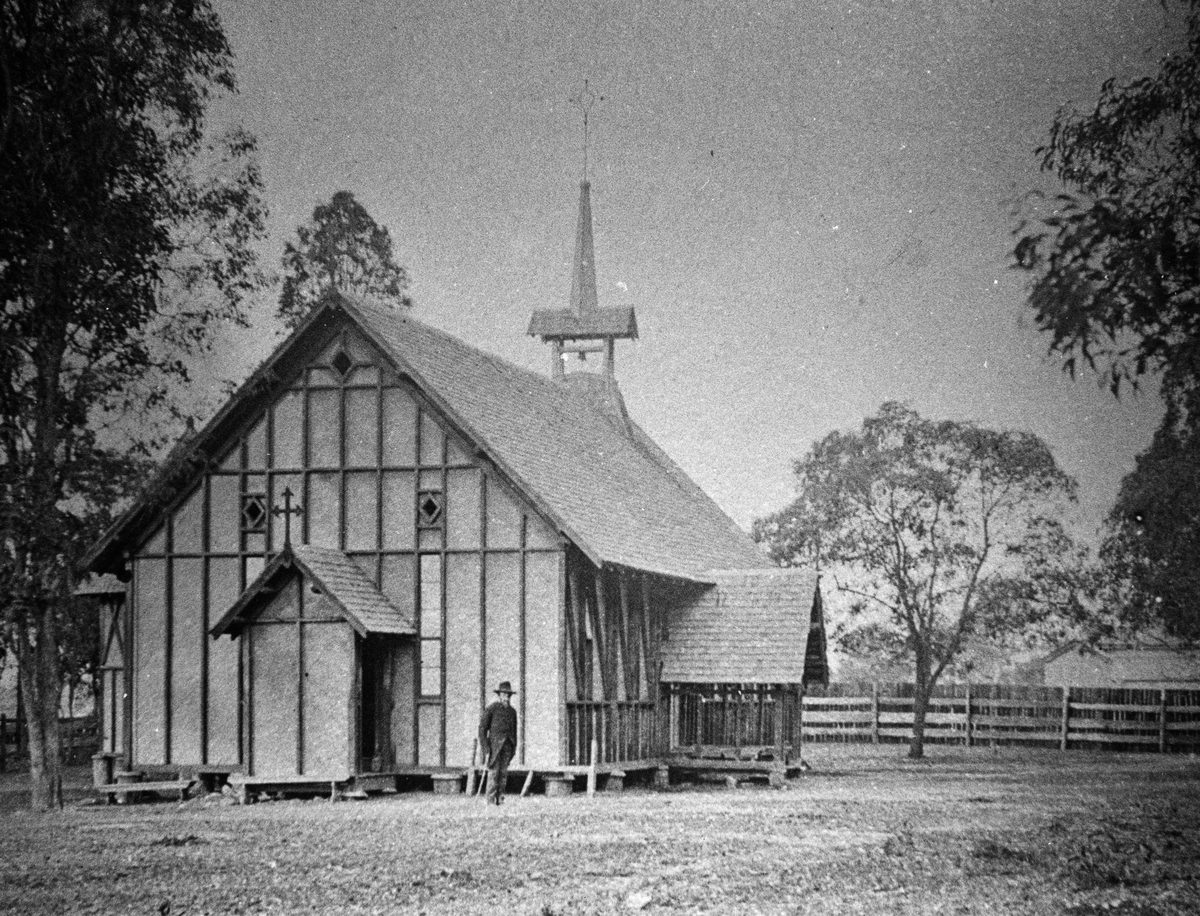 Early wooden St Andrew's Church at Lutwyche in 1888