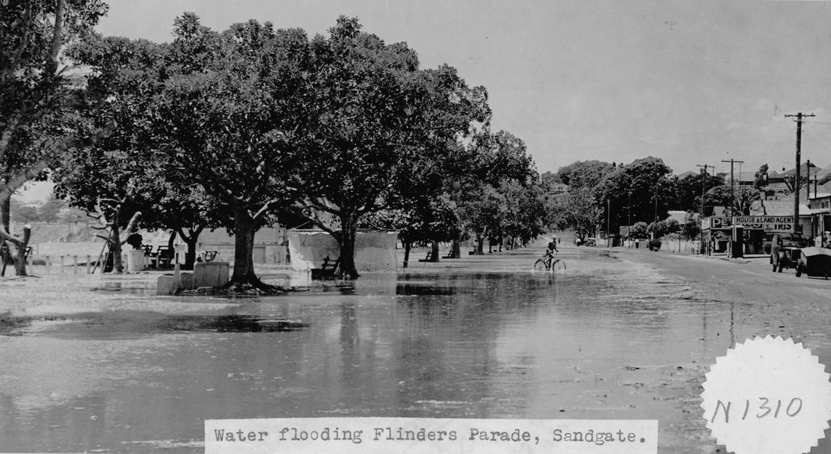 High tides flood Flinders Pde, Sandgate in 1948