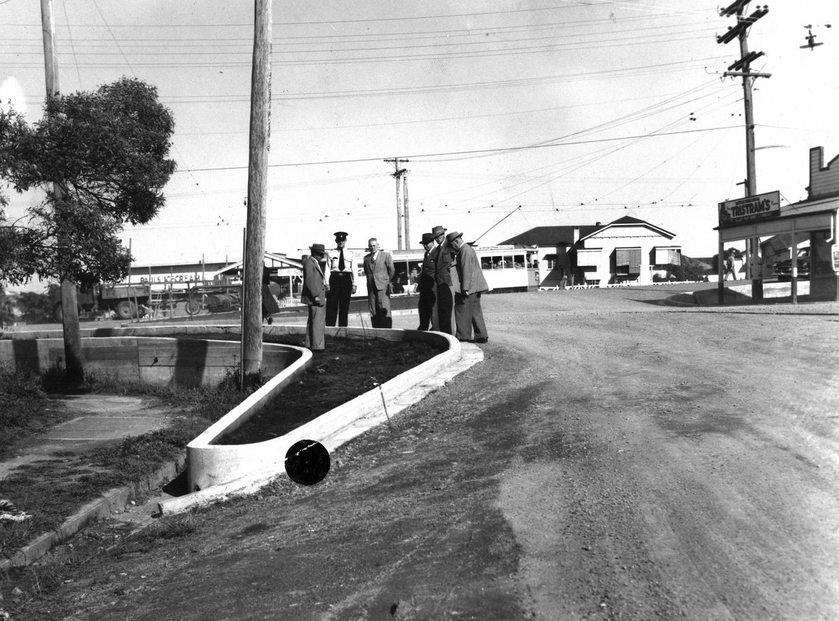 Kerbside flower bed constructed on Gympie Road, Kedron, Brisbane, 1954