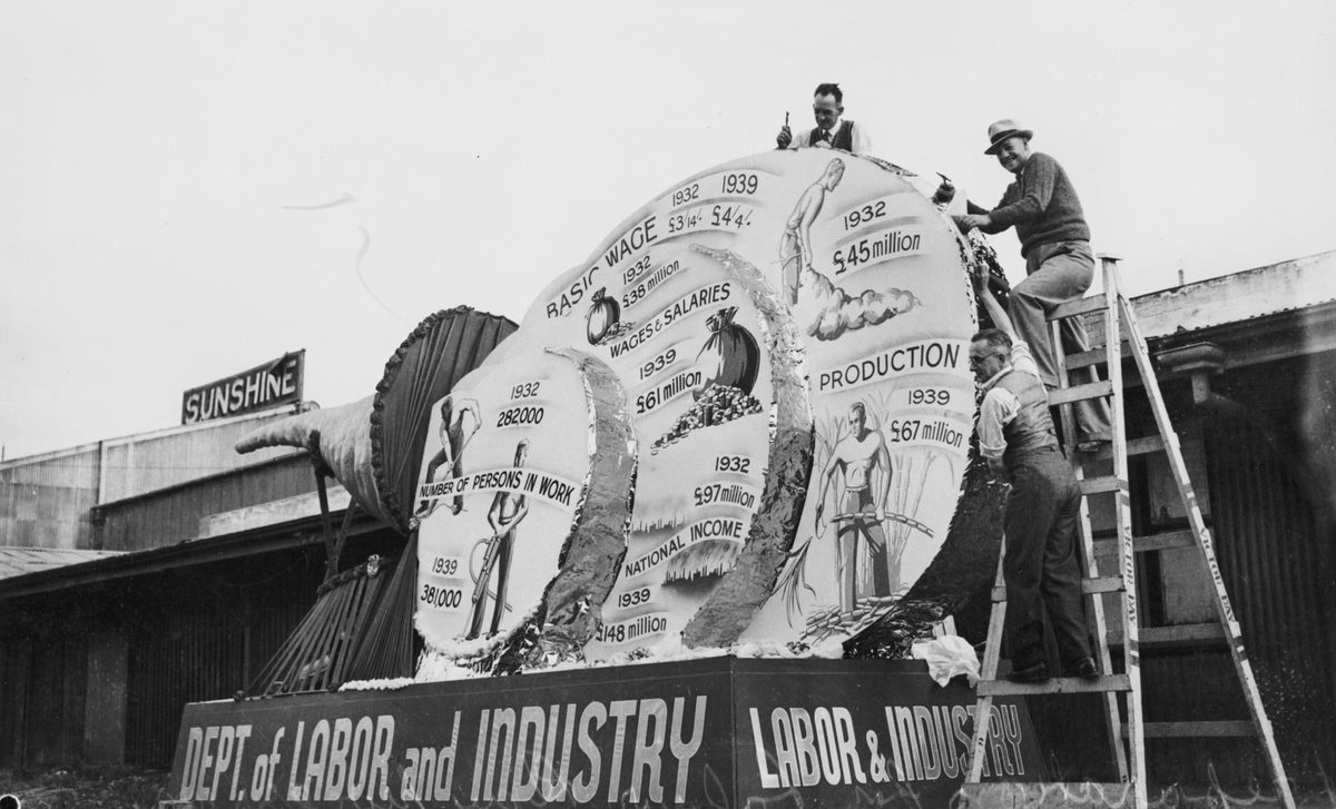 Working on a float for the Labor Day procession, Brisbane, 1940