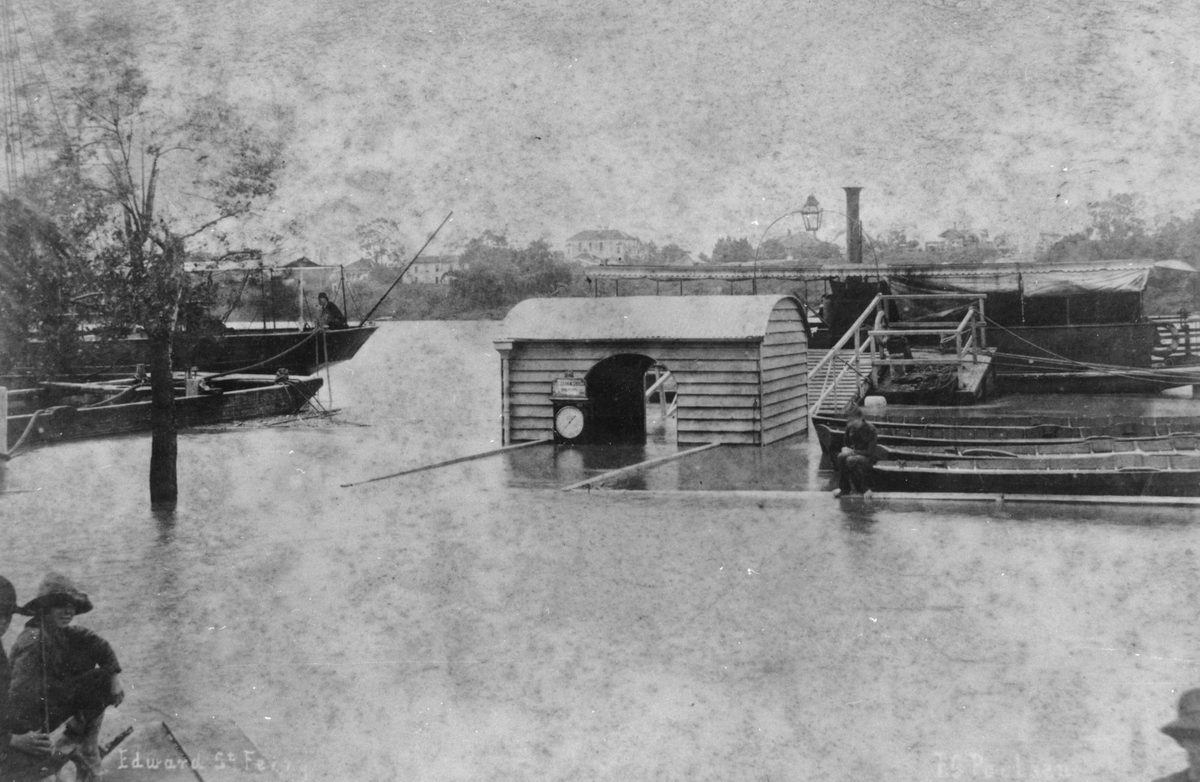 Edward Street Ferry during the 1890 flood in Brisbane