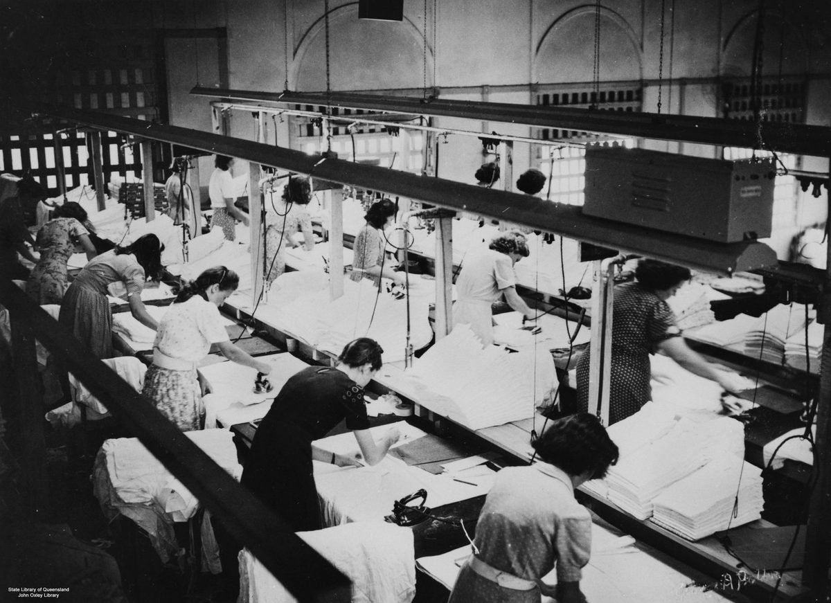 Inside the Pelaco shirt factory, Sandgate, Brisbane, 1948